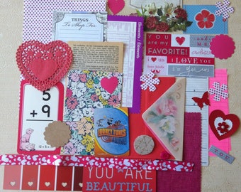 Valentine's Junk Journal Kit/ Scrapbooking Kit/Valentine's Planner Kit/Embellishment/ DIY Kit, Over 35 pieces.