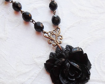 1/2 Price Sale, Midnight, Rose Flower Necklace