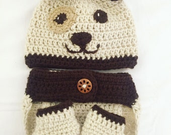 Crochet Puppy bonnet-diaper cover-booties Set