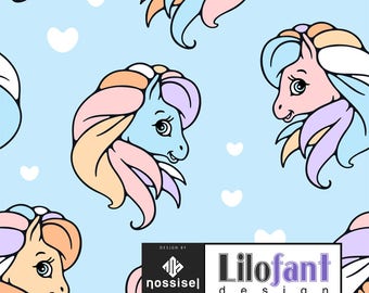Blue Ponies - Lilofant Organic Cotton Lycra Jersey Knit Fabric