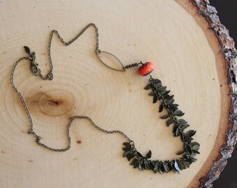 Hot Orange Assymetric Leaf Necklace