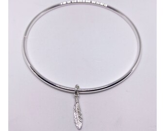 Sterling silver 925 feather bangle