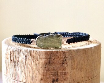 NATURAL MOLDAVITE SILVER Adjustable Bracelet, Green Aerolites Crystal Stone Healing Spiritual Awakening Handmade Meteorite Bracelet 023