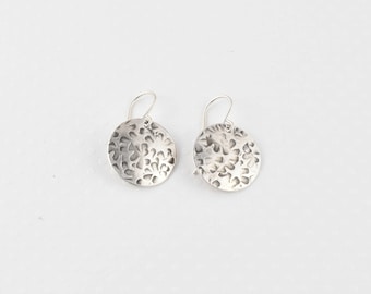 Sterling Silver Round Earrings, Handmade Earrings, Textured Silver Earrings