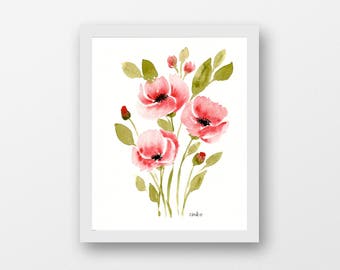 Red Poppies Watercolor Printable Art Printable Wall Art Home Decor Digital Art Printable Watercolor Floral 8x10