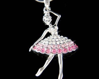 Pink Swarovski Crystal BALLERINA Ballet Dance Girl Dancer dancing Pendant Necklace