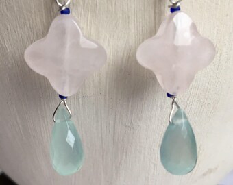 Rose quartz and chalcedony earrings