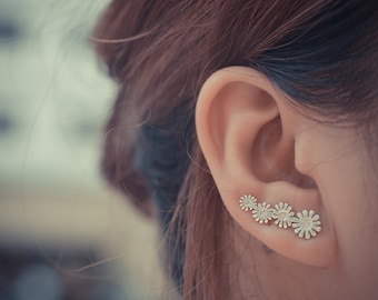 Daisies Sterling Silver Ear Climbers