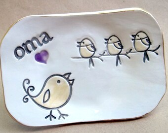 OMA Trinket Dish Jewelry Dish 3 birdies Mothers Day Gift