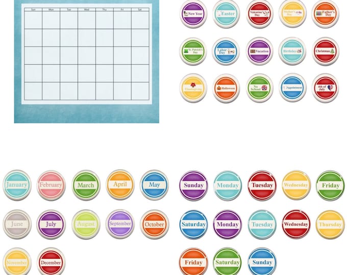 Perpetual Calendar Magnet Set - Months of the year - Classroom Calendar - Homeschool - Teacher Gift - Chalkboard Magnets - Calendar Magnets