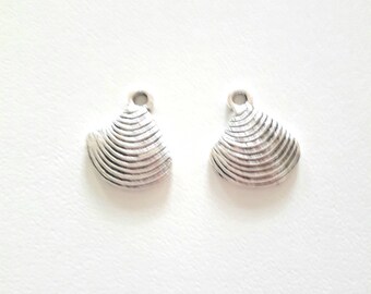 2 antique silver seashell pendant charms