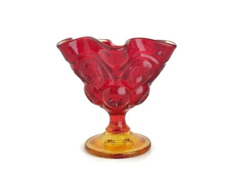 LE Smith Glass Moon and Stars Amberina Glass Footed Compote, Yellow and Red Glass Candy Dish, Wedding Gift, Housewarming Gift