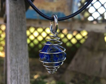 Lapis Lazuli Wire Wrapped Cube Necklace