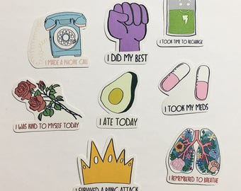 Self Care / Mental Health Stickers - Set of 8