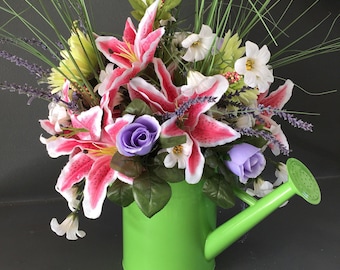Floral Arrangement, Spring Floral Arrangement, Watering Can Floral Centerpiece, Home Decor, Table Floral Centerpiece, Spring Centerpiece