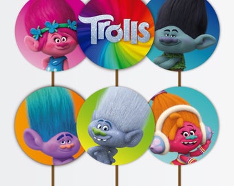 INSTANT DOWNLOAD Trolls Cupcakes Toppers - Trolls Party - 2in Cupcakes Toppers - Trolls Toppers - Party Printables - Trolls Decoration