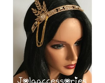 Gold Great Gatsby 1920s headband Tiara Art Deco headpiece wedding bridal headband Great Gatsby flapper hair accessories wedding bridesmaid