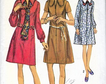 Vintage 1970 Simplicity 8936 Retro Dress With Collar & Sleeve Interest In Half-Sizes Sewing Pattern Size 16 1/2 Bust 39" UNCUT