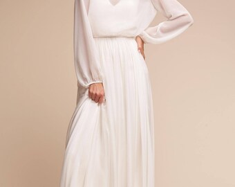 Bridal separates BRENDA Minimal sheer chiffon top with sleeves LOUISE Maxi Skirt Bridesmaid separates Two piece wedding dress boxy top