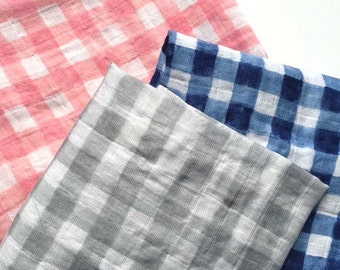 Super large gingham double gauze swaddle blankets --Michael Miller fabric --gingham check -gray -pink -navy