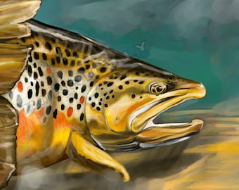 Brown trout art | Etsy