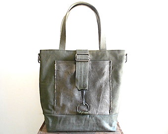 Military waxed canvas, vtg nail apron carryall, tote bag - 40s Flintkote - eco vintage fabrics