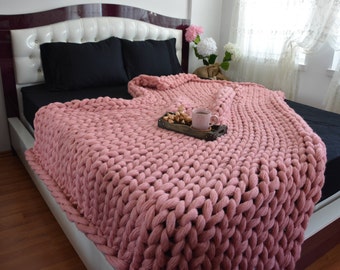 Chunky knit blanket, Lap Blanket, Chunky knit throw, Chunky knit Mohair Blanket, Extraordinary gift, Chunky blanket,Cover Bedspread, Powder