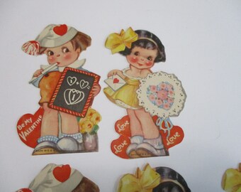 Vintage Childrens Valentine Day Cards Lot-Ephemera-Mixed Media-Paper-Crafts-Scrap Booking-Victorian-1930's-Set of 8-UNUSED