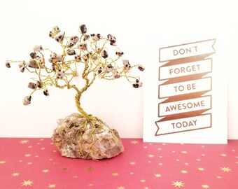 Jasper Gemstone Trees, Dalmation Jasper, Wire Tree Sculpture, Gold Wire Tree, Cute Desk Accessories, Wire Tree of Life, Small Tree Sculpture