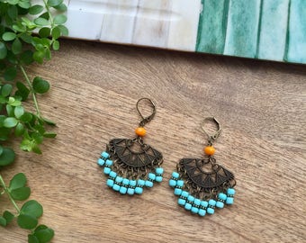 Tribal Earrings Ethnic Earrings Boho Earrings Bohemian Earrings Bali Earrings Turquoise & Orange Earrings Chandelier Earrings Boho Chic