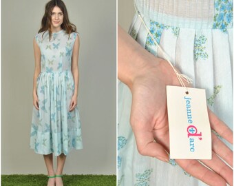 1950s Jeanne D'Arc Blue Butterfly Print cotton dress | vintage 1950s dress | butterfly print 50s dress