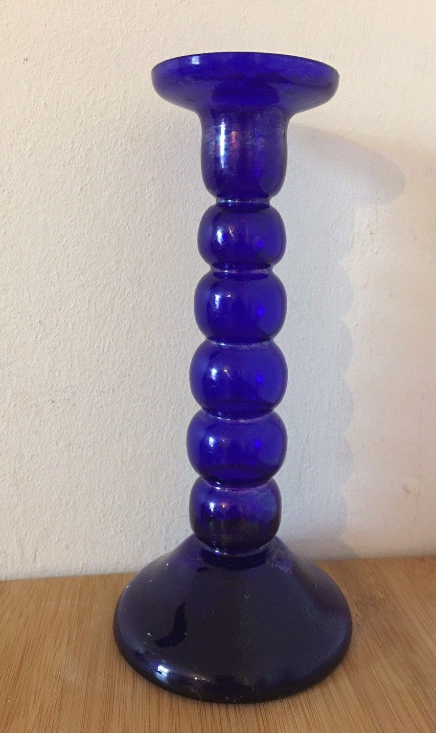 Victorian Cobalt Blue Glass Candlestick Holder