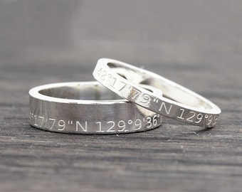 Personalized Latitude Longitude Jewelry, Coordinates Ring, Latitude Longitude Ring, Location Ring, wedding gift, gift for her
