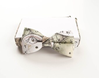 Steampunk Pretied Bow Tie - Clock Adjustable Bowtie - Adult Bow Tie