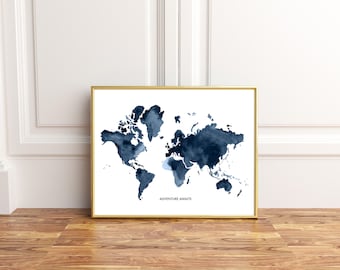 world map print navy blue world map world map world map wall art