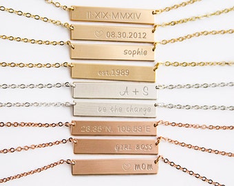 Name Necklaces, Custom Bar Necklace, Custom Name Plate Necklace, Sterling Silver, Gold Filled, Rose Gold Filled, Gold Bar Necklace ZN00061