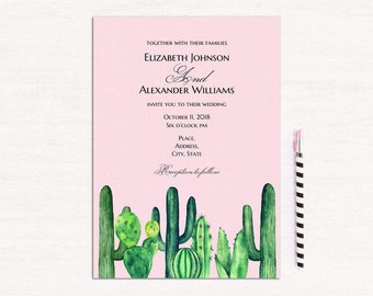 cactus wedding invitation template succulent wedding invite