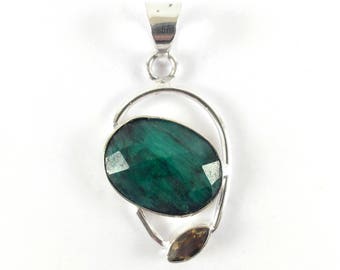 Rough Emerald Pendant 925 Sterling Silver FREE SHIPPING