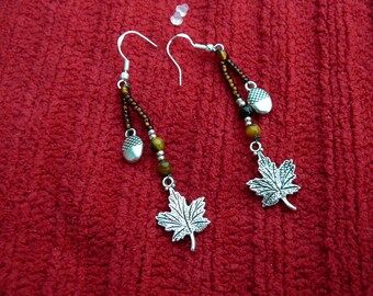 Autumn maple Leaf & Acorn Beaded Earrings