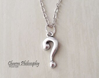 Question Mark Necklace - Antique Silver Jewelry - Punctuation Charm - Grammar Teacher Gift