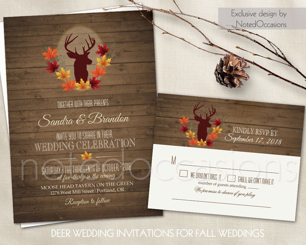 Deer Wedding Invitation Set Rustic Fall Invitations Deer Wedding Invitation Set Rustic Fall Invitations