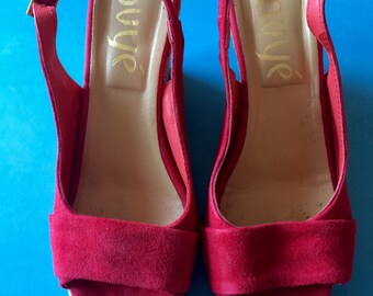 VINTAGE Fire Red SUEDE Wedges - 37/6.5