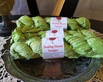 lime Green, Recycled silk sari ribbon,