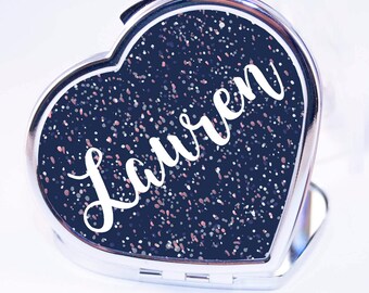 Personalised Pretty Handwritten Heart Compact Mirror - Women's Accessories - Beautiful Bridesmaid Pocket Mirror - Made To Order