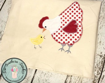 Zig Zag Hen and Baby Chick Applique Design ~ Instant Download