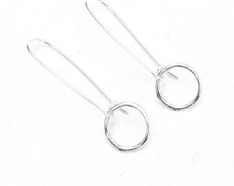 Circle Earrings, Sterling Silver Circle Drop Earrings