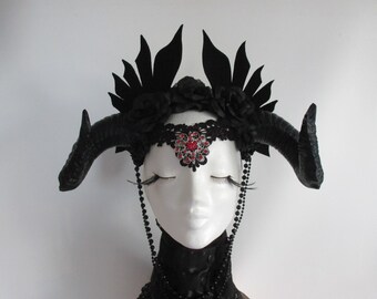 Horns Headdress Black Gothic Crown Ram WGT Horns Headpiece Halloween Mythical
