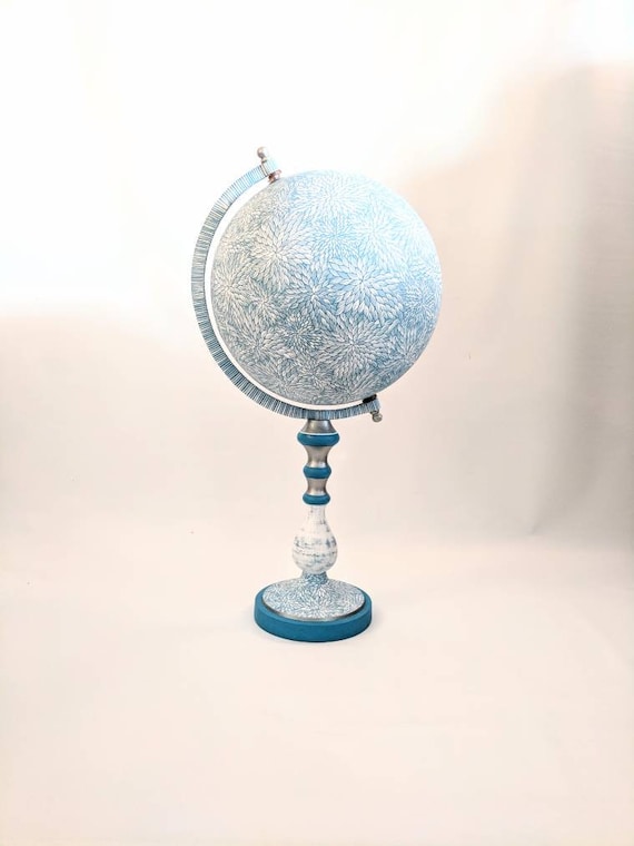 Large Blue Globe: hand painted globe winter wonderland blue and white globe Globe Art