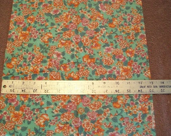 Pink Orange Green Floral Calico Fabric - 1/3 Yard remnant by Concord Fabric Inc