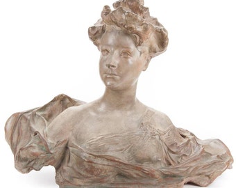 Paul Francois Berthoud - Art Nouveau Terracotta Bust of a Woman -circa 1895